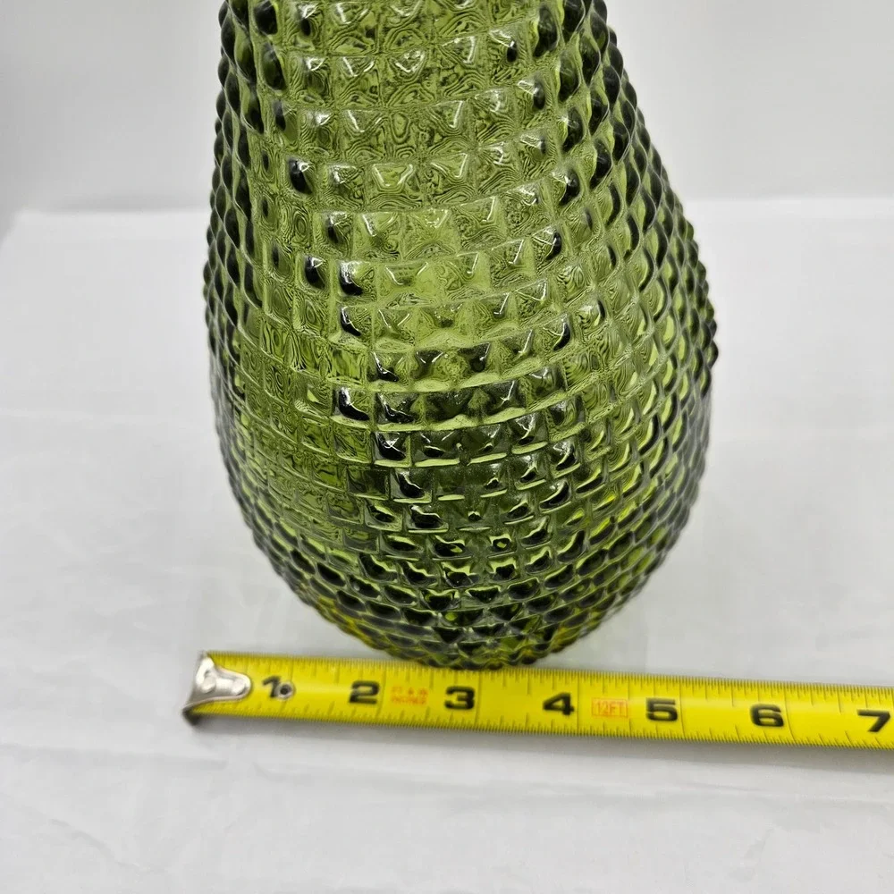 Vintage Mid Century Green Glass Genie Bottle Decanter Hobnail 15.5